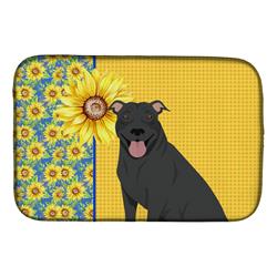 Picture of Carolines Treasures WDK5315DDM 21 x 14 in. Summer Sunflowers Black Pit Bull Terrier Dish Drying Mat