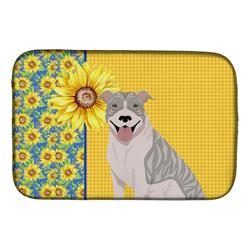 Picture of Carolines Treasures WDK5317DDM 21 x 14 in. Summer Sunflowers Blue Brindle Pit Bull Terrier Dish Drying Mat