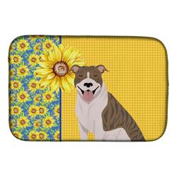 Picture of Carolines Treasures WDK5319DDM 21 x 14 in. Summer Sunflowers Fawn Brindle Pit Bull Terrier Dish Drying Mat