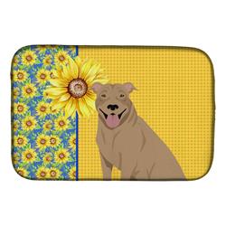 Picture of Carolines Treasures WDK5320DDM 21 x 14 in. Summer Sunflowers Fawn Pit Bull Terrier Dish Drying Mat