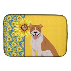 Picture of Carolines Treasures WDK5322DDM 21 x 14 in. Summer Sunflowers Red & White Pit Bull Terrier Dish Drying Mat