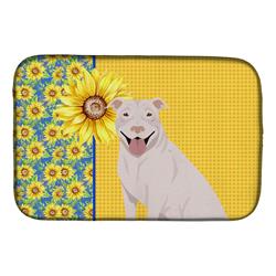 Picture of Carolines Treasures WDK5323DDM 21 x 14 in. Summer Sunflowers White Pit Bull Terrier Dish Drying Mat