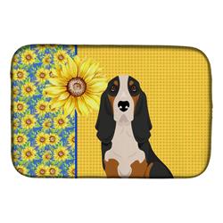Picture of Carolines Treasures WDK5324DDM 21 x 14 in. Summer Sunflowers Black Tricolor Basset Hound Dish Drying Mat