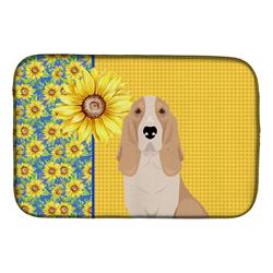 Picture of Carolines Treasures WDK5325DDM 21 x 14 in. Summer Sunflowers Lemon & White Tricolor Basset Hound Dish Drying Mat