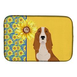 Picture of Carolines Treasures WDK5326DDM 21 x 14 in. Summer Sunflowers Red & White Tricolor Basset Hound Dish Drying Mat