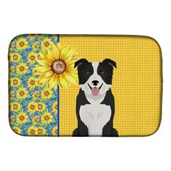 Picture of Carolines Treasures WDK5329DDM 21 x 14 in. Summer Sunflowers Black & White Border Collie Dish Drying Mat
