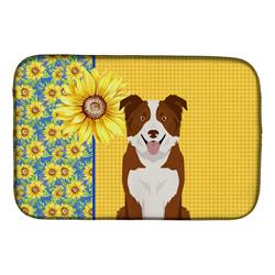 Picture of Carolines Treasures WDK5331DDM 21 x 14 in. Summer Sunflowers Red & White Border Collie Dish Drying Mat