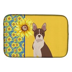 Picture of Carolines Treasures WDK5332DDM 21 x 14 in. Summer Sunflowers Red Boston Terrier Dish Drying Mat