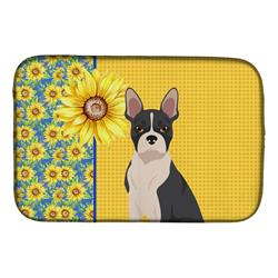 Picture of Carolines Treasures WDK5333DDM 21 x 14 in. Summer Sunflowers Black Boston Terrier Dish Drying Mat