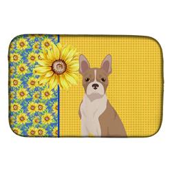 Picture of Carolines Treasures WDK5334DDM 21 x 14 in. Summer Sunflowers Fawn Boston Terrier Dish Drying Mat