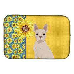 Picture of Carolines Treasures WDK5335DDM 21 x 14 in. Summer Sunflowers White Boston Terrier Dish Drying Mat