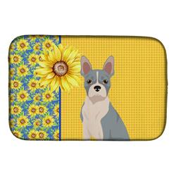 Picture of Carolines Treasures WDK5336DDM 21 x 14 in. Summer Sunflowers Blue Boston Terrier Dish Drying Mat