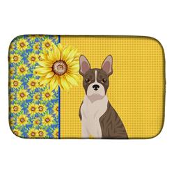 Picture of Carolines Treasures WDK5337DDM 21 x 14 in. Summer Sunflowers Brindle Boston Terrier Dish Drying Mat