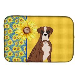 Picture of Carolines Treasures WDK5338DDM 21 x 14 in. Summer Sunflowers Natural Eared Red Brindle Boxer Dish Drying Mat