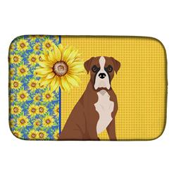 Picture of Carolines Treasures WDK5339DDM 21 x 14 in. Summer Sunflowers Natural Eared Red Fawn Boxer Dish Drying Mat
