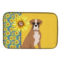 Picture of Carolines Treasures WDK5340DDM 21 x 14 in. Summer Sunflowers Natural Eared Fawn Boxer Dish Drying Mat
