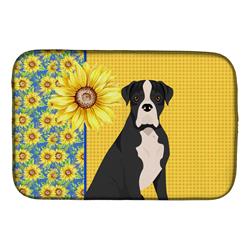 Picture of Carolines Treasures WDK5342DDM 21 x 14 in. Summer Sunflowers Natural Eared Black Boxer Dish Drying Mat