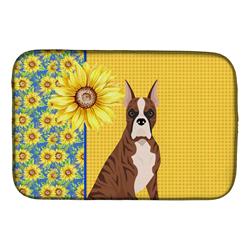 Picture of Carolines Treasures WDK5343DDM 21 x 14 in. Summer Sunflowers Red Brindle Boxer Dish Drying Mat