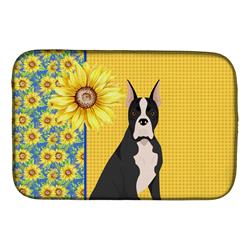 Picture of Carolines Treasures WDK5347DDM 21 x 14 in. Summer Sunflowers Black Boxer Dish Drying Mat