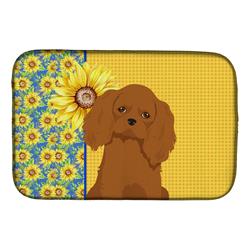 Picture of Carolines Treasures WDK5350DDM 21 x 14 in. Summer Sunflowers Ruby Cavalier Spaniel Dish Drying Mat
