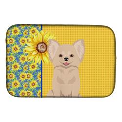 Picture of Carolines Treasures WDK5352DDM 21 x 14 in. Summer Sunflowers Longhaired Cream Chihuahua Dish Drying Mat