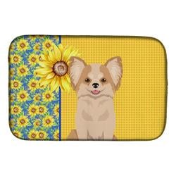Picture of Carolines Treasures WDK5359DDM 21 x 14 in. Summer Sunflowers Longhaired Gold & White Chihuahua Dish Drying Mat
