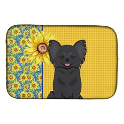 Picture of Carolines Treasures WDK5360DDM 21 x 14 in. Summer Sunflowers Longhaired Black Chihuahua Dish Drying Mat