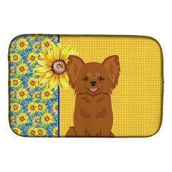Picture of Carolines Treasures WDK5361DDM 21 x 14 in. Summer Sunflowers Longhaired Red Chihuahua Dish Drying Mat