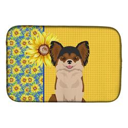 Picture of Carolines Treasures WDK5365DDM 21 x 14 in. Summer Sunflowers Longhaired Black & Red Chihuahua Dish Drying Mat
