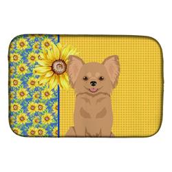 Picture of Carolines Treasures WDK5366DDM 21 x 14 in. Summer Sunflowers Longhaired Gold Chihuahua Dish Drying Mat