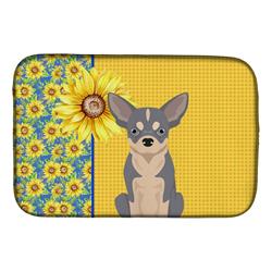 Picture of Carolines Treasures WDK5368DDM 21 x 14 in. Summer Sunflowers Blue & White Chihuahua Dish Drying Mat
