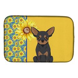 Picture of Carolines Treasures WDK5369DDM 21 x 14 in. Summer Sunflowers Black & Tan Chihuahua Dish Drying Mat