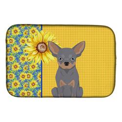 Picture of Carolines Treasures WDK5370DDM 21 x 14 in. Summer Sunflowers Blue & Tan Chihuahua Dish Drying Mat
