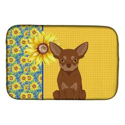 Picture of Carolines Treasures WDK5371DDM 21 x 14 in. Summer Sunflowers Chocolate & Tan Chihuahua Dish Drying Mat