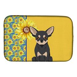 Picture of Carolines Treasures WDK5372DDM 21 x 14 in. Summer Sunflowers Black & Cream Chihuahua Dish Drying Mat