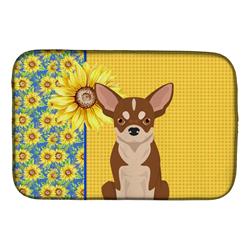 Picture of Carolines Treasures WDK5373DDM 21 x 14 in. Summer Sunflowers Red & White Chihuahua Dish Drying Mat