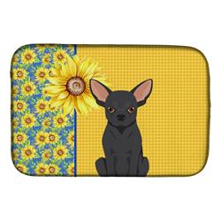 Picture of Carolines Treasures WDK5374DDM 21 x 14 in. Summer Sunflowers Black Chihuahua Dish Drying Mat