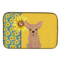 Picture of Carolines Treasures WDK5375DDM 21 x 14 in. Summer Sunflowers Cream Chihuahua Dish Drying Mat
