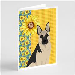5 x 7 in. Summer Sunflowers Black & Silver German Shepherd Greeting Cards & Envelopes, Pack of 8