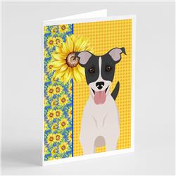 5 x 7 in. Summer Sunflowers Black White Smooth Jack Russell Terrier Greeting Cards & Envelopes, Pack of 8