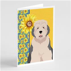 WDK5448GCA7P 5 x 7 in. Summer Sunflowers Old English Sheepdog Greeting Cards & Envelopes, Pack of 8