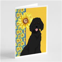 5 x 7 in. Summer Sunflowers Standard Black Poodle Greeting Cards & Envelopes, Pack of 8