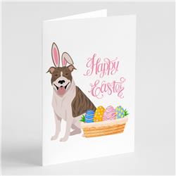 WDK4931GCA7P 5 x 7 in. Fawn Brindle Pit Bull Terrier Easter Greeting Cards & Envelopes, Pack of 8