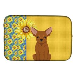 Picture of Carolines Treasures WDK5377DDM 21 x 14 in. Summer Sunflowers Red Chihuahua Dish Drying Mat