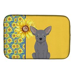 Picture of Carolines Treasures WDK5378DDM 21 x 14 in. Summer Sunflowers Blue Chihuahua Dish Drying Mat