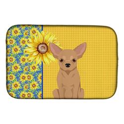 Picture of Carolines Treasures WDK5379DDM 21 x 14 in. Summer Sunflowers Gold Chihuahua Dish Drying Mat