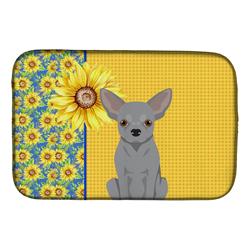 Picture of Carolines Treasures WDK5380DDM 21 x 14 in. Summer Sunflowers Silver Chihuahua Dish Drying Mat