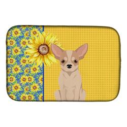 Picture of Carolines Treasures WDK5381DDM 21 x 14 in. Summer Sunflowers Fawn & White Chihuahua Dish Drying Mat