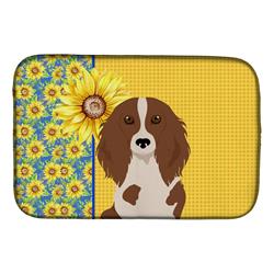 Picture of Carolines Treasures WDK5383DDM 21 x 14 in. Summer Sunflowers Longhair Red Pedbald Dachshund Dish Drying Mat
