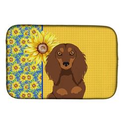 Picture of Carolines Treasures WDK5387DDM 21 x 14 in. Summer Sunflowers Longhair Chocolate & Tan Dachshund Dish Drying Mat